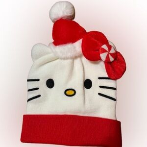 NWT Hello Kitty Red & White Holiday Pom-Pom Beanie